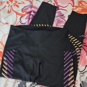 Nike Dri-Fit Leggings Black with Purple and Orange Stripes Size Medium
